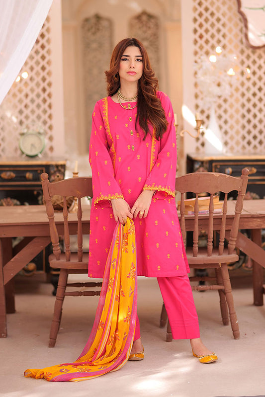 Senorita - LAD-02139 | Mustard & Multicolor | Casual 3 Piece Suit | Cotton Plain Cambric