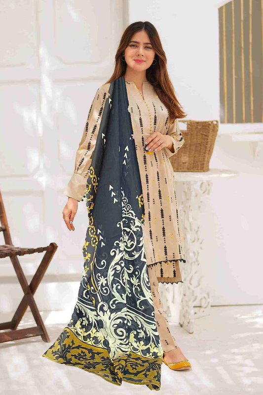 Senorita - LAD-02198 | Fawn | Casual 3 Piece Suit | Cotton Plain Embroidery