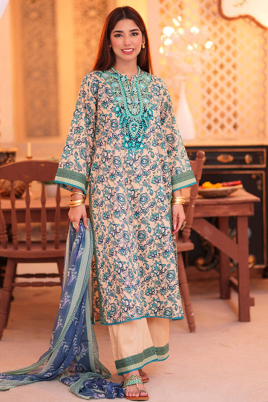 Senorita - LAD-02335 | Fawn & Multicolor | Casual 3 Piece Suit | Cotton Lawn Print