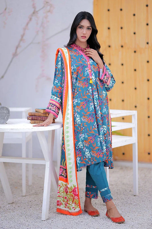 LAD-02472 | Tarquise Green & Multicolor | Casual 3 Piece Suit | Marina Printed Fabric