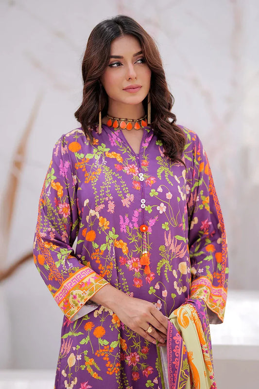LAD-02474 | Purple & Multicolor | Casual 3 Piece Suit | Marina Printed Fabric