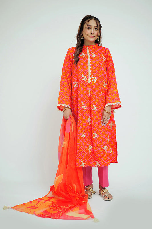 Picture of <!--byd-->Senorita - LAD-02704 | Shocking Pink & Orange | Casual 3 Piece Suit | Cotton Lawn Printed - Available at Raja Sahib