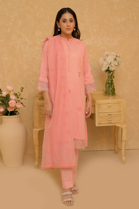 Picture of LAD-02732 | Peach | Casual 3 Piece Suit | Cotton Self Dobby - Available at Raja Sahib