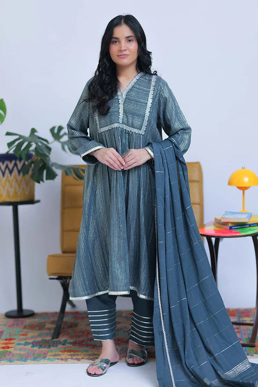 Picture of <!--bav-->LAD-02833 | Grey & Silver | Casual 3 Piece Suit | Karandi Fabric Dobby Jacquard - Available at Raja Sahib