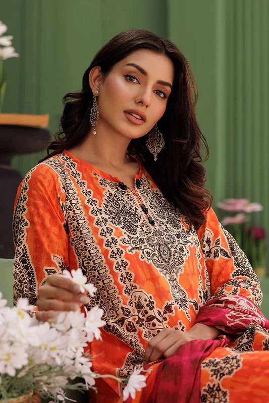 Picture of <!--akt-->LAD-03012 | Orange & Multicolor | Casual 3 Piece Suit | Cotton Lawn Printed - Available at Raja Sahib
