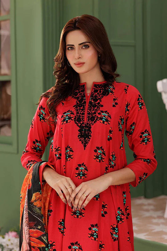 Picture of <!--aju-->LAD-03013 | Red & Multicolor | Casual 3 Piece Suit | Cotton Lawn Printed - Available at Raja Sahib