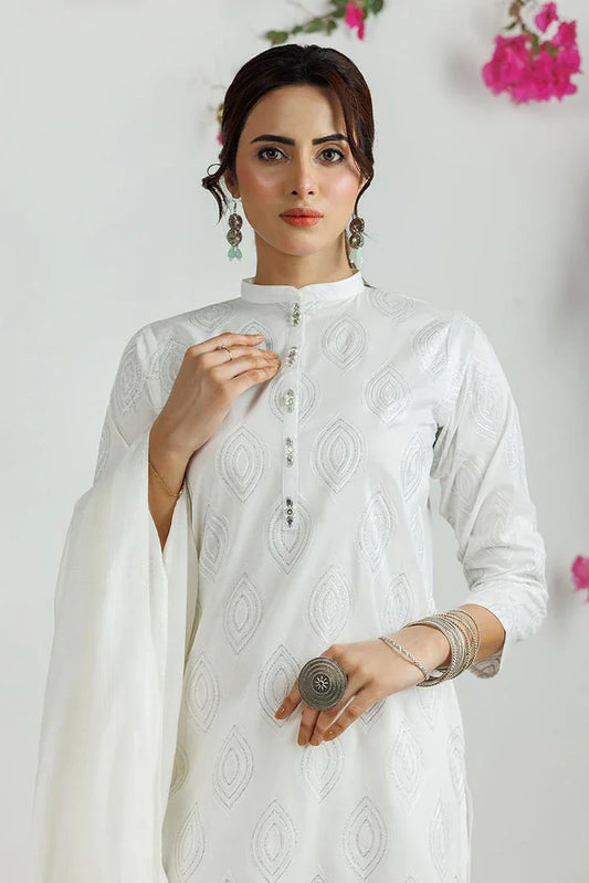 LAD-03114 | White & silver | Casual 3 Piece Suit | Plain Cotton