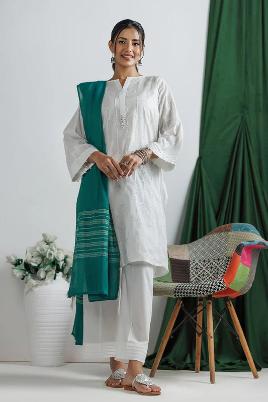 LAD-03145 | White | Casual 3 Piece Suit | Plain Cotton