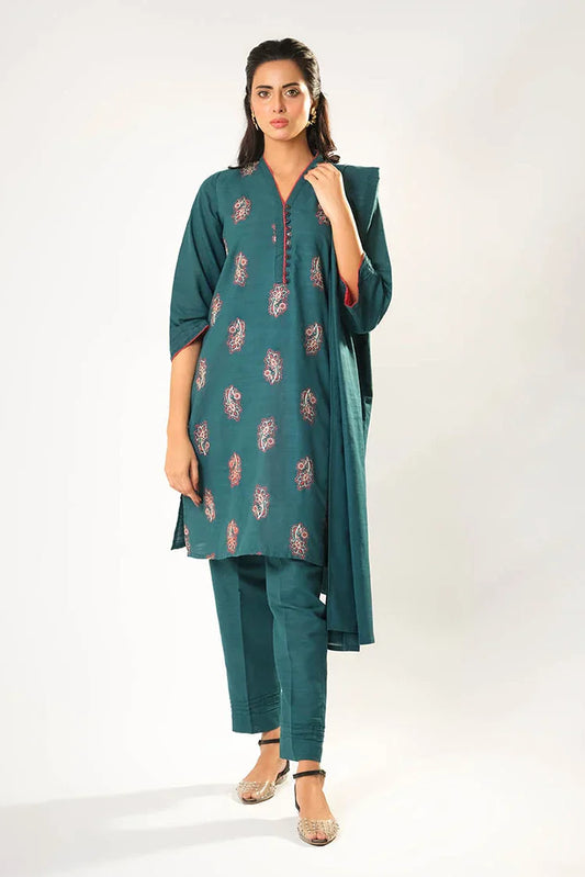 Women winter clothes | Turquoise Blue | Casual 3 Piece Suit | Cotton Khaddar Dyed | LAD-03177
