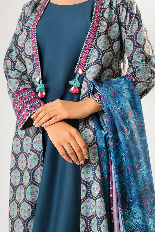 Women winter clothes | Blue & Multicolor | Casual 3 Piece Suit | Cotton Khaddar Printed | LAD-03198