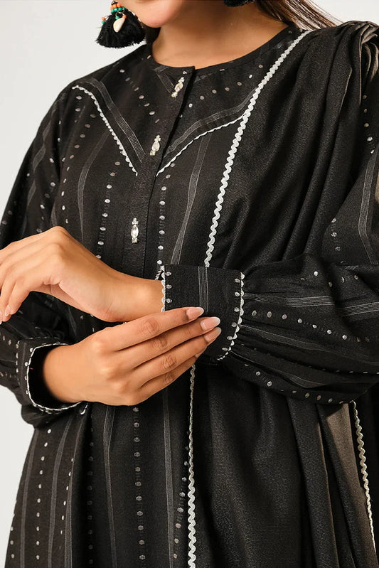 Women winter clothes | Black & Silver | Casual 3 Piece Suit | Cotton Karandi Dobby | LAD-03210