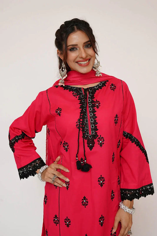 Senorita - Women Casual Dress - Casual 3 Piece Suit - Cotton Plain Embroidery - LAD-03417