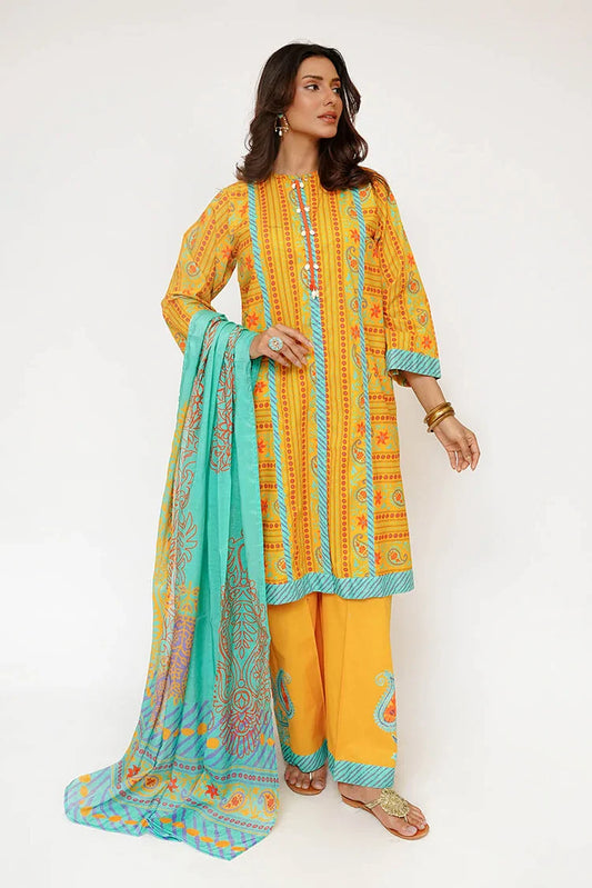 Senorita - Women Eid Dress - Mustard & Multicolor - Casual 3 Piece Suit - LAD-03435