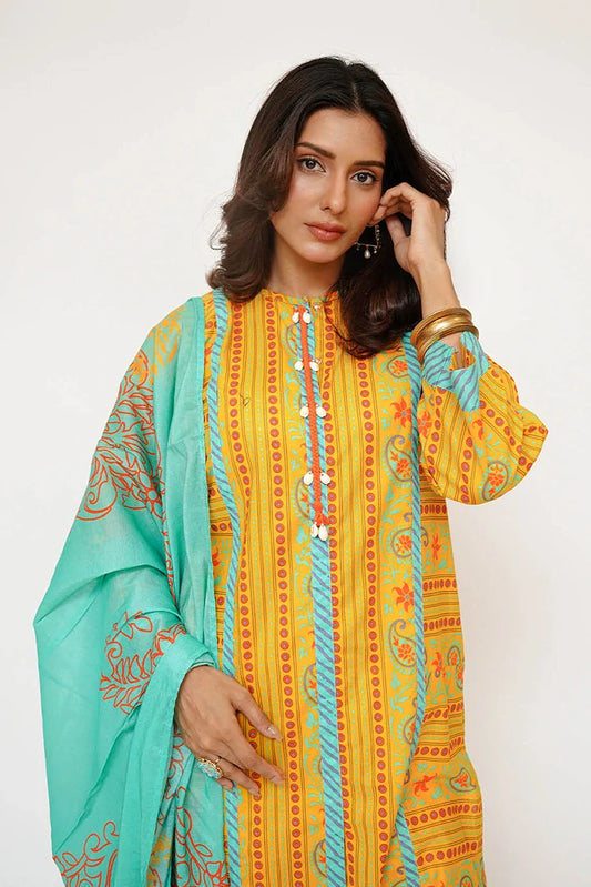 Senorita - Women Eid Dress - Mustard & Multicolor - Casual 3 Piece Suit - LAD-03435
