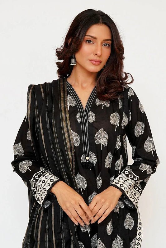 Senorita - Women Eid Dress - Black & Fawn - Casual 3 Piece Suit - LAD-03464