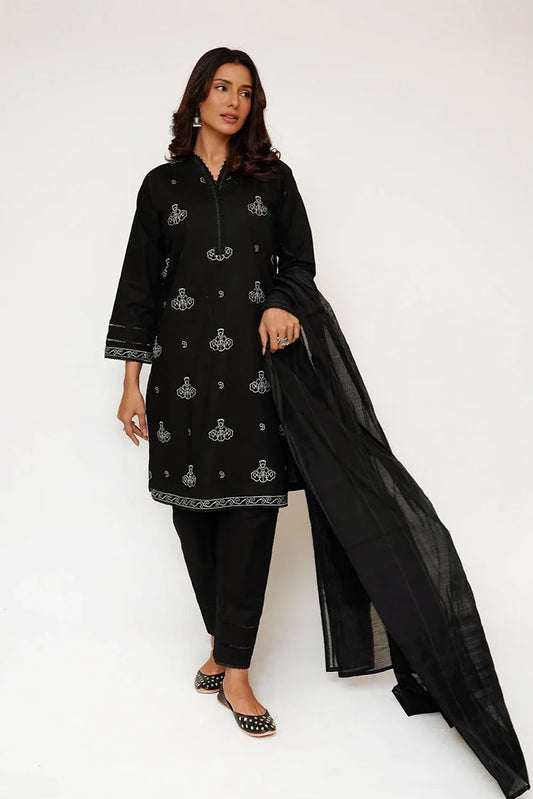 Senorita - Women Eid Dress - Black & White - Casual 3 Piece Suit - LAD-03466
