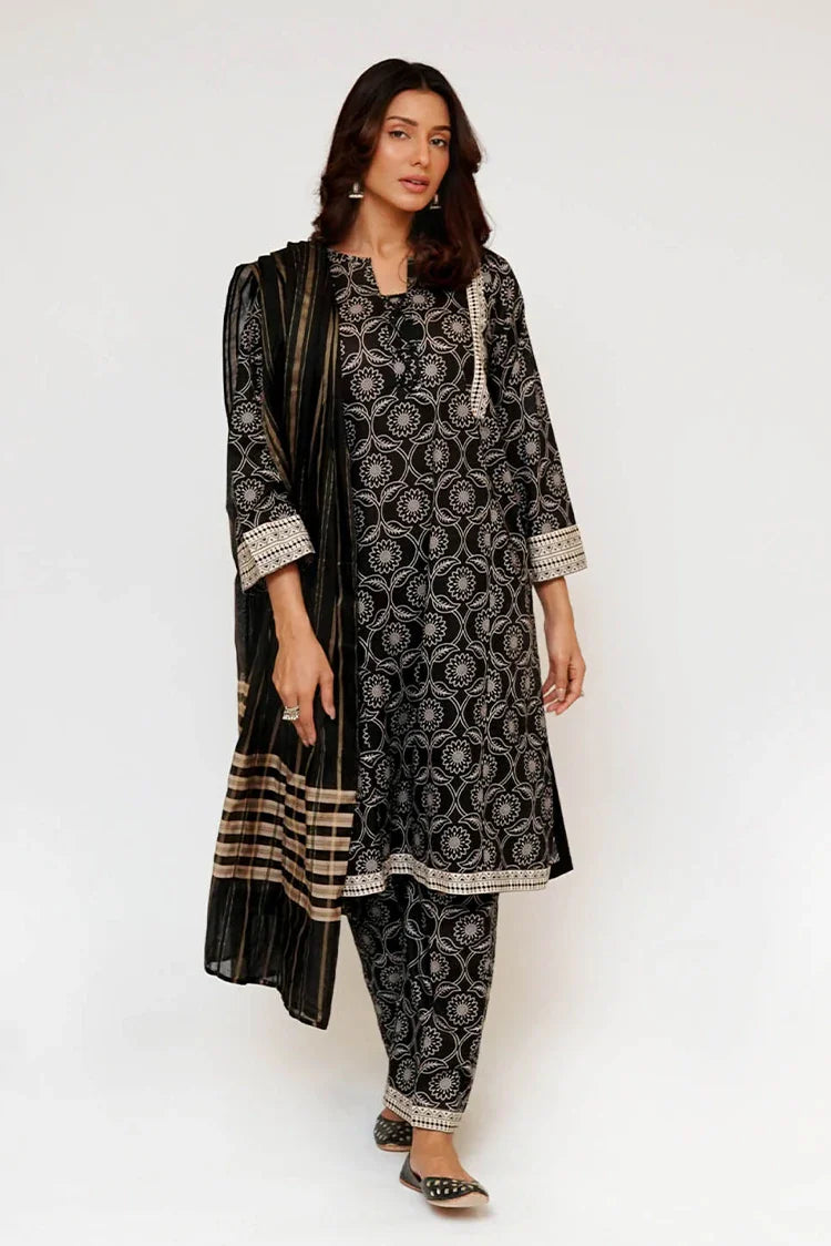 ladies eid dresses Senorita - Women Eid Dress - Black & Fawn - Casual 3 Piece Suit