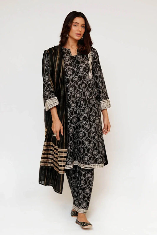 Senorita - Women Eid Dress - Black & Fawn - Casual 3 Piece Suit - LAD-03487