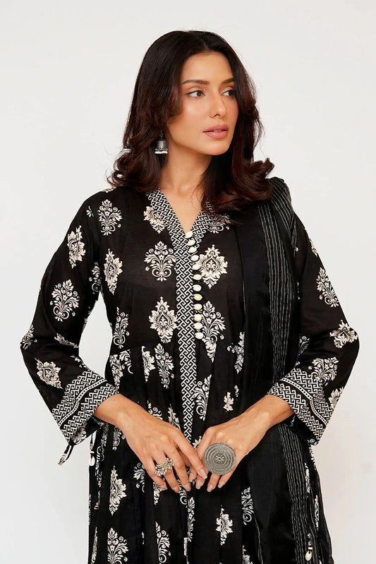 Senorita - Women Eid Dress - Black & Fawn - Casual 3 Piece Suit - LAD-03488