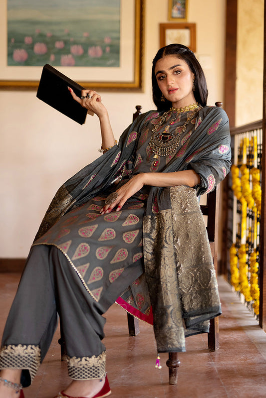 Senorita - LBD-02278 | Grey Multicolor | Casual 3 Piece Suit | Cotton Jacquard Meena