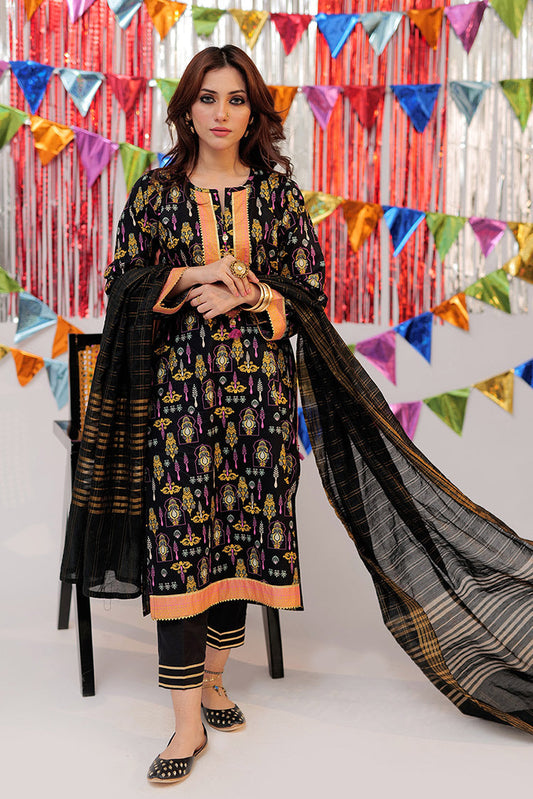 Senorita - LBD-02532 | Black & Gold | Casual Plus 3 Piece Suit | Cotton Gold Print Lawn