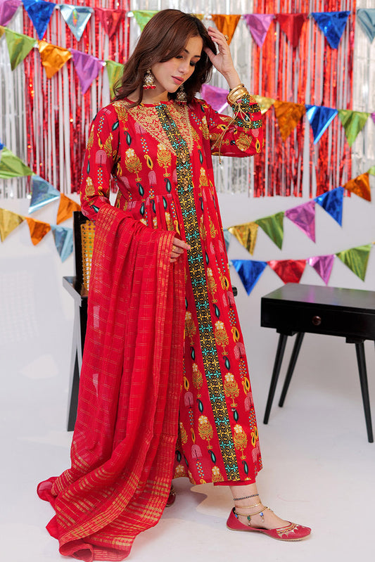 Picture of <!--bic-->Senorita - LBD-02534 | Red & Gold | Casual plus 3 Piece Suit | Cotton Gold Print Lawn - Available at Raja Sahib