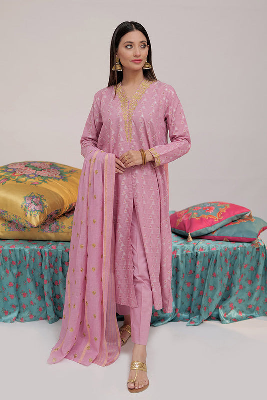 Senorita - LBD-02559 | Pink & Multicolor | Casual plus 3 Piece Suit | Cotton Yarn dyed Jacquard