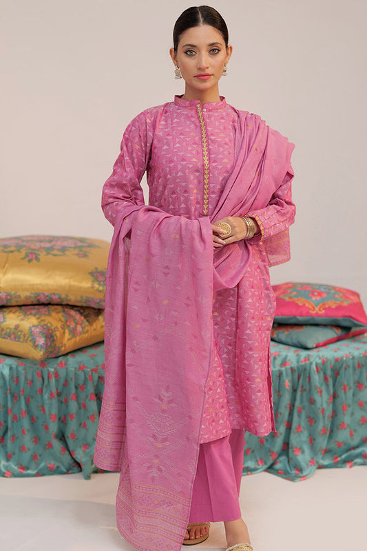 Senorita - LBD-02567 | Shocking Pink & Gold | Casual plus 3 Piece Suit | Cotton Yarn dyed Jacquard