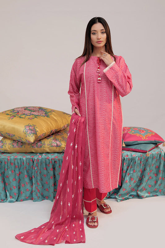 Picture of <!--cdx-->Senorita - LBD-02607 | Red | Casual plus 3 Piece Suit | Cotton Jacquard - Available at Raja Sahib