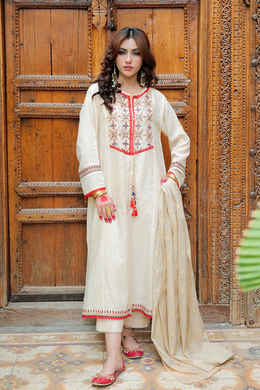 Picture of <!--byh-->Senorita - LBD-02621 | Fawn & Gold | Casual plus 3 Piece Suit | Cotton Jacquard Dobby - Available at Raja Sahib