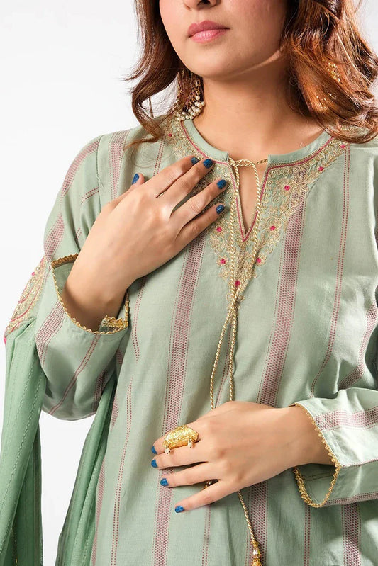 Senorita - Women Eid Dress - Sea Green & Multicolor - Casual Plus 3 Piece Suit - LBD-03404