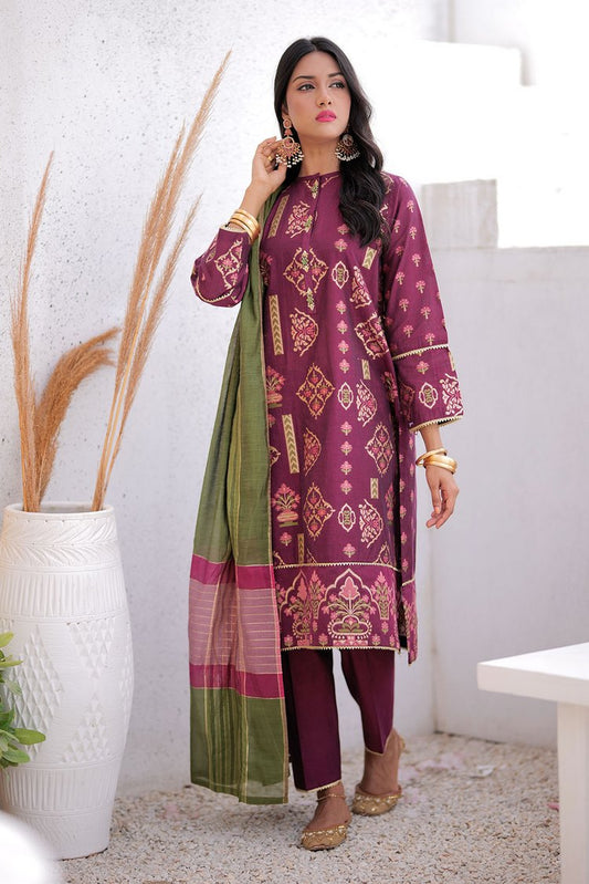 Senorita - LDD-02410 | Megenta & Multicolor | Formal 3 Piece Suit | Masuri Jacquard Plain Fabric