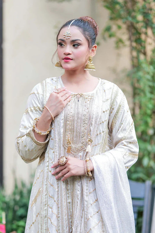 LDD-02708 | Fawn & Gold | Formal 3 Piece Suit | Banarsi Shimmer