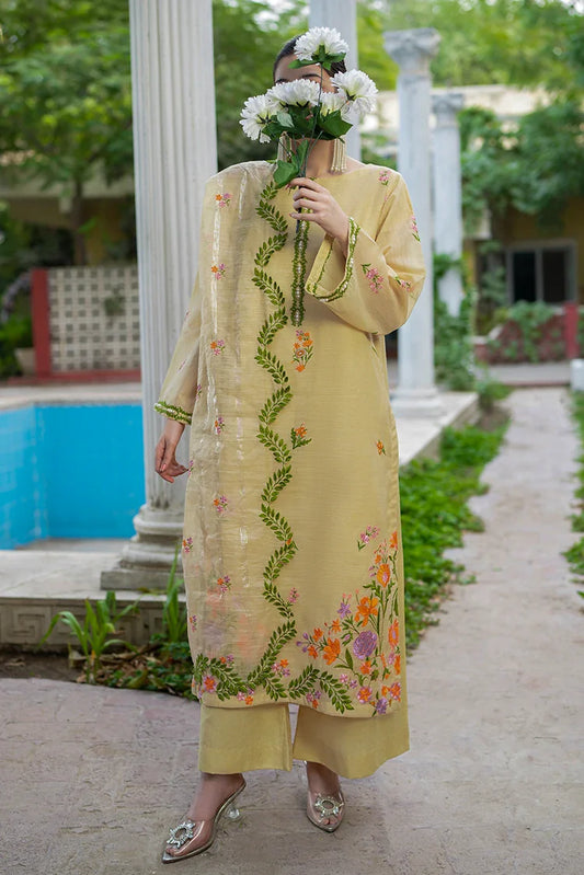 Tasneem Shamim - Asymmetrical Vine Embroidered Metallique Organza - Talia
