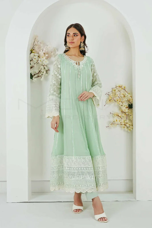 Picture of <!--aqz-->Manahils - Kurti 121-Crimson Glow- Mint Green - Available at Raja Sahib