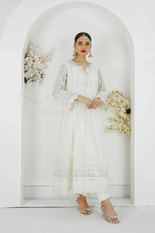 Picture of <!--aqy-->Manahils - Kurti 121-Crimson Glow- Off White - Available at Raja Sahib