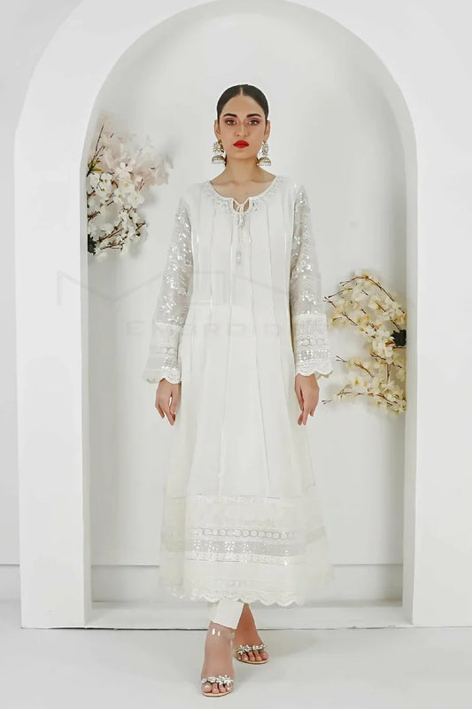 Picture of <!--aqy-->Manahils - Kurti 121-Crimson Glow- Off White - Available at Raja Sahib