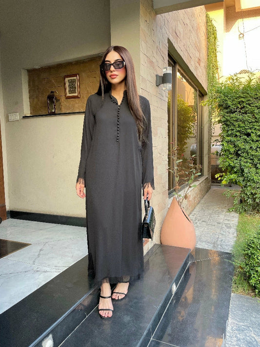 Picture of Manahils - Black Button Set + Fringes - Available at Raja Sahib