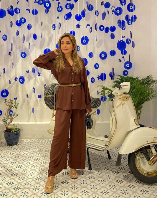 Picture of Manahils - C0-Ord Set (Two Pc).Brown - Available at Raja Sahib