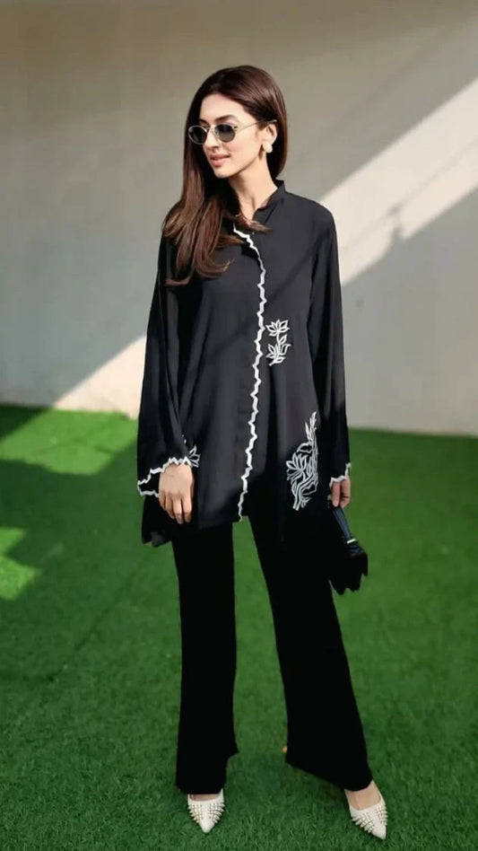 Picture of Manahils - Black Scallop Co-Ord Set - Available at Raja Sahib