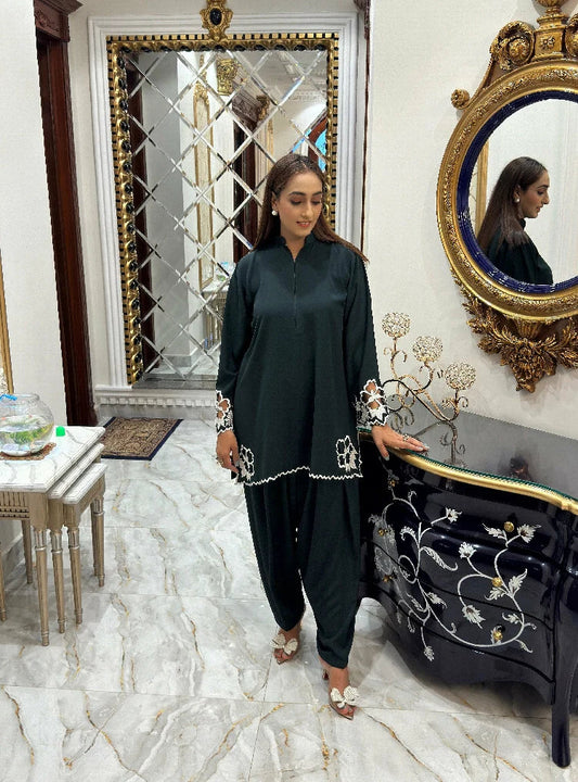 Picture of Manahils - Co-Ord Dark Green Embroidered - Available at Raja Sahib