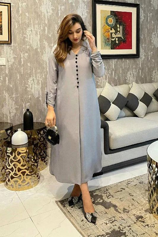 Manahils - Grey Button Set Two Pc