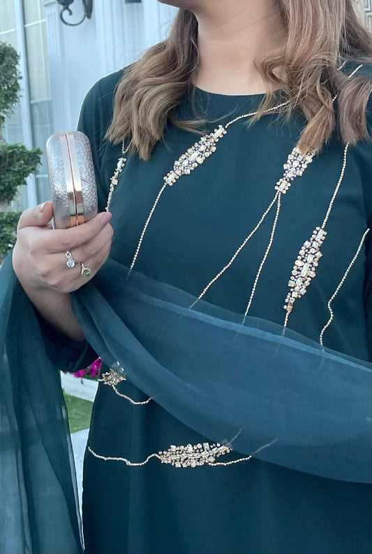 Picture of Manahils - Dark Green Embellished Swarovski - Available at Raja Sahib