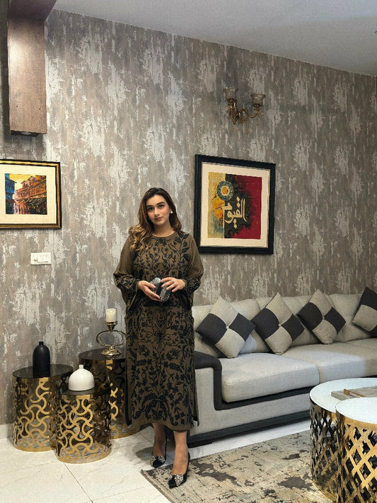 Picture of Manahils - Khaki Brown Embroidered - Available at Raja Sahib