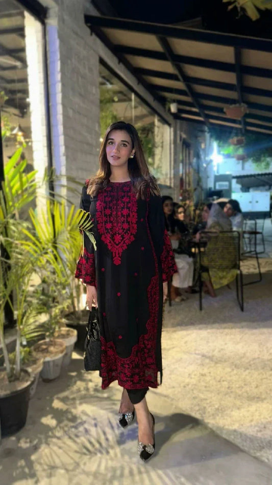 Picture of Manahils - Red Embroidered Two Pc - Available at Raja Sahib