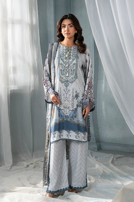 Meerak - 3 PC Embroidered Linen Pret - Sky Blossom