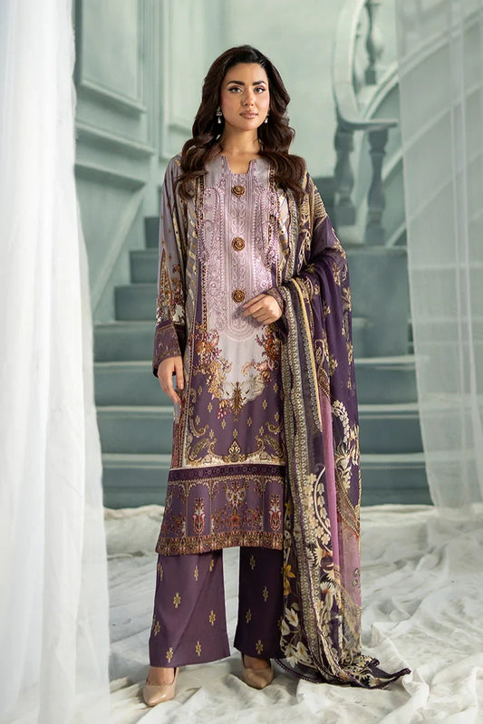 Meerak - 3 PC Embroidered Linen Pret - Lavender Dream