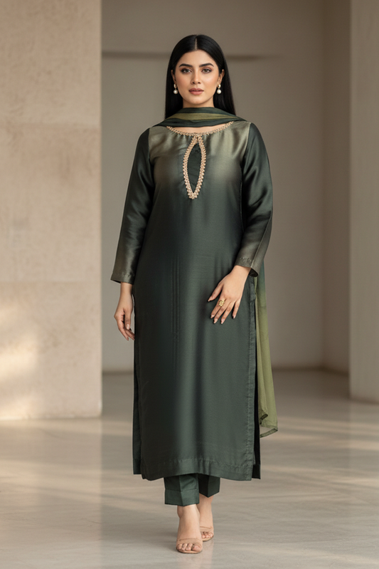 Manash - Emerald Ombre Silk - 3 Piece