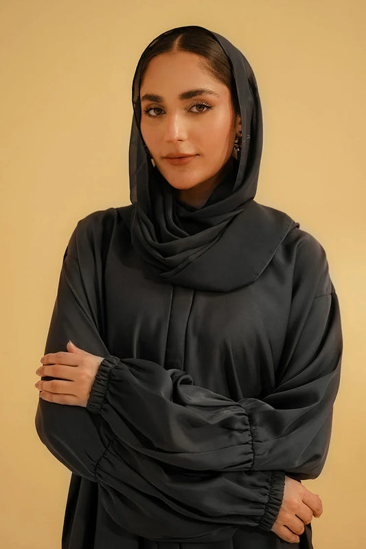 Divinely Crafted - Basic Gathered Sleeves Abaya Set - Grey