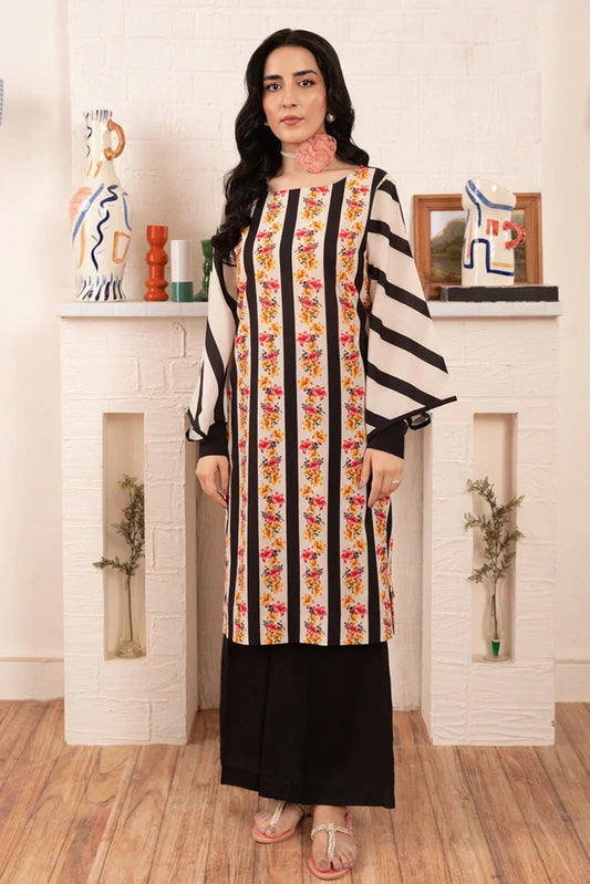 Picture of <!--bvt-->Stitch Vibes - Morganite RTW Collection - 1 PC - Striped Floral Shirt - Available at Raja Sahib